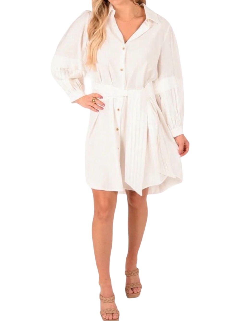 Emily McCarthy Oxford Shirt Dress - White Linen - Size Small